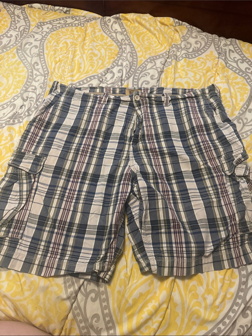 The Foundry Supply Co. Men's Plaid Cargo Shorts - Blue, White, Gray